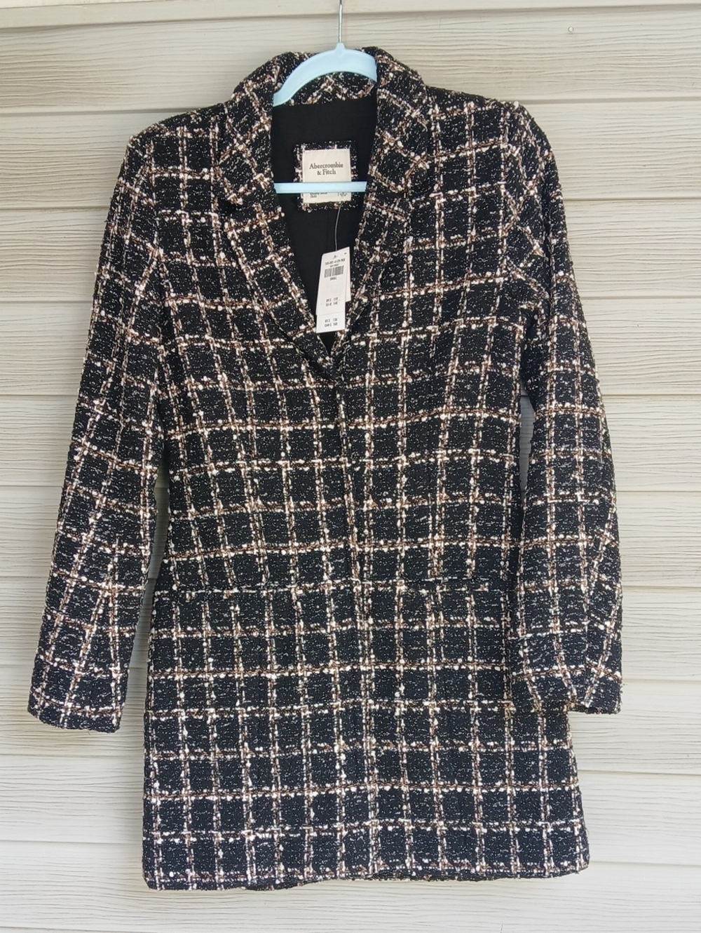 Abercrombie & Fitch Black and Cream Plaid Tweed,Dress/Blazer